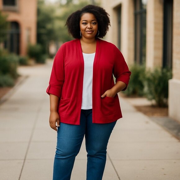 Croft & Barrow Womens Red Open Front Cardigan Size XL 100% Cotton Preppy Career - Picture 1 of 8
